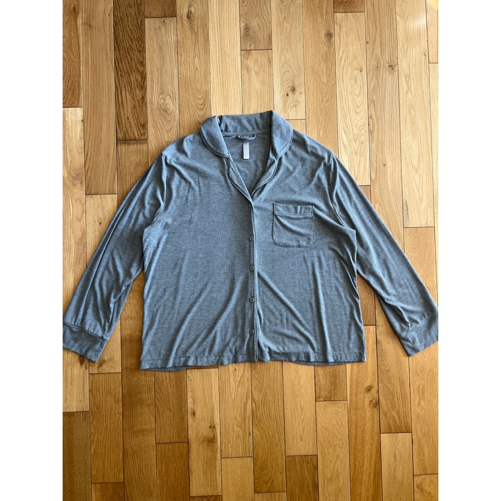 SKIMS Soft Lounge Sleep Shirt Heather Gray Long Sleeve Button Up Ribbed Size XL - Picture 2 of 8